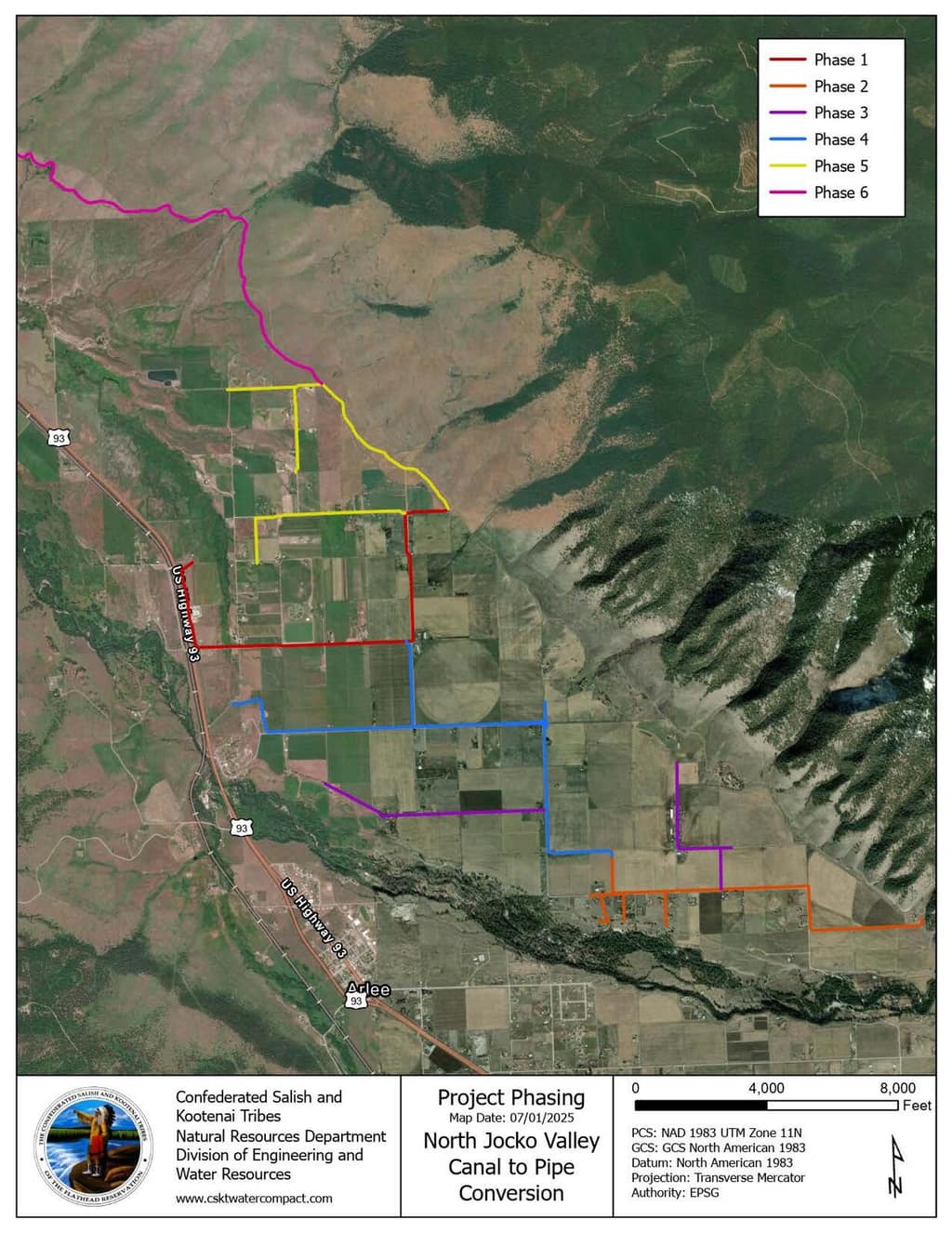 Jocko pipelines project phasing map showing the six construction phases