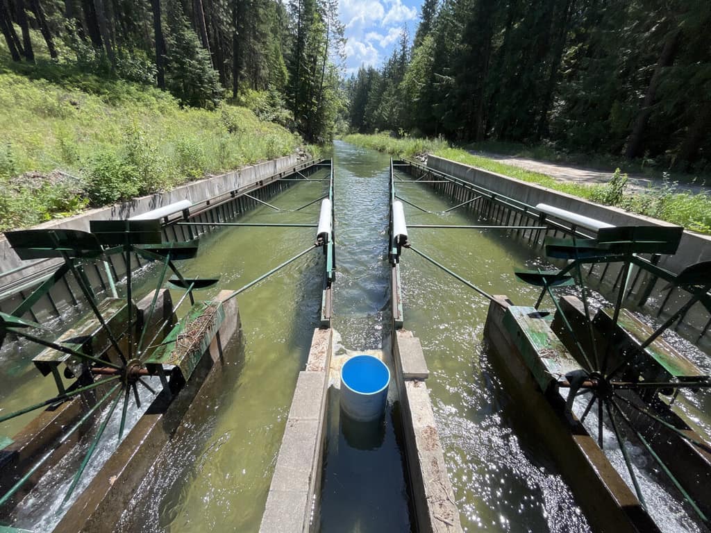 Irrigation flume and gates on Post Creek