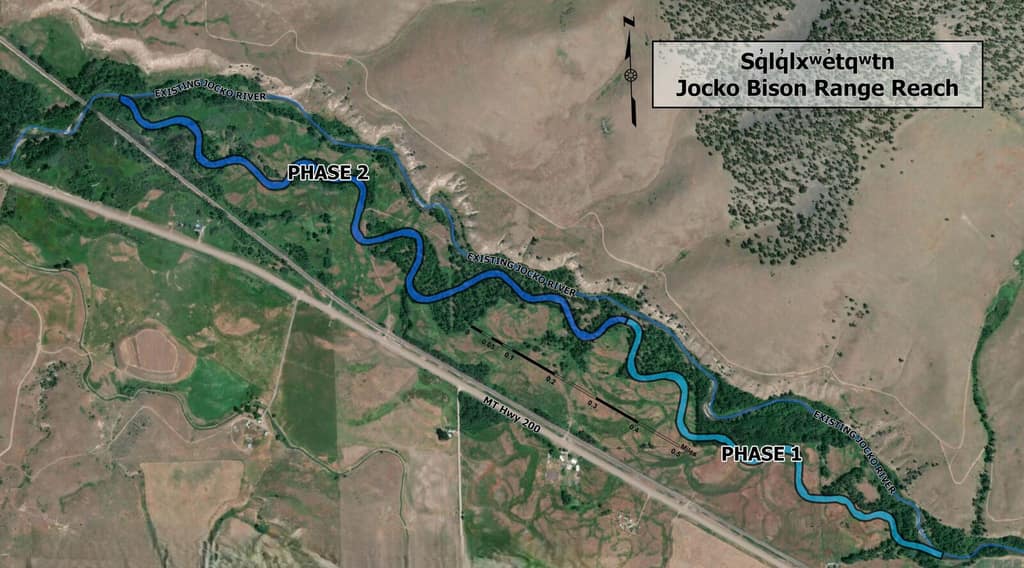 Map of the Jocko Bison Range Reach showing the restored river alignment
